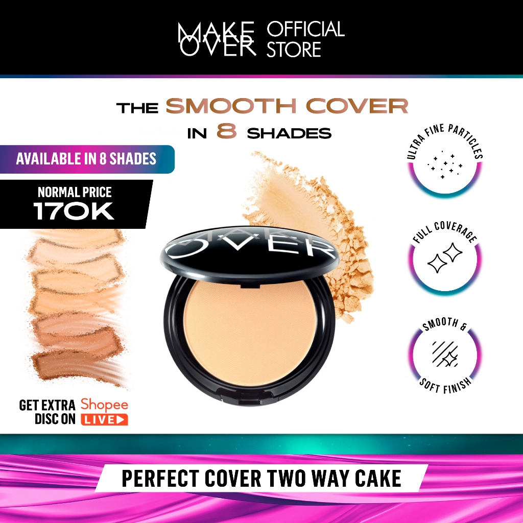 Foto MAKE OVER Perfect Cover Two Way Cake - Bedak padat high coverage flawless ringan make up tahan lama non-comedogenic