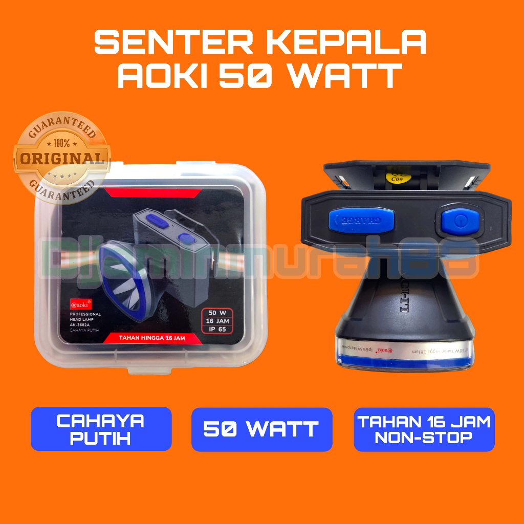 AOKI 50 Watt Senter Kepala Super Terang Original Waterproof Anti Air
