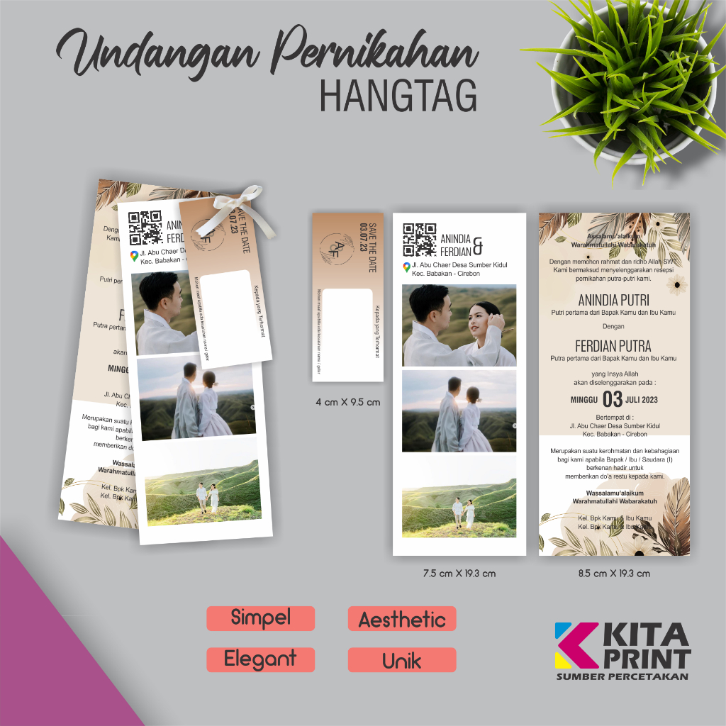 Undangan Pernikahan Hangtag Model Tali Simple Aesthetic Cantik Unik Elegan Mewah Pakai Foto - RUSTIC