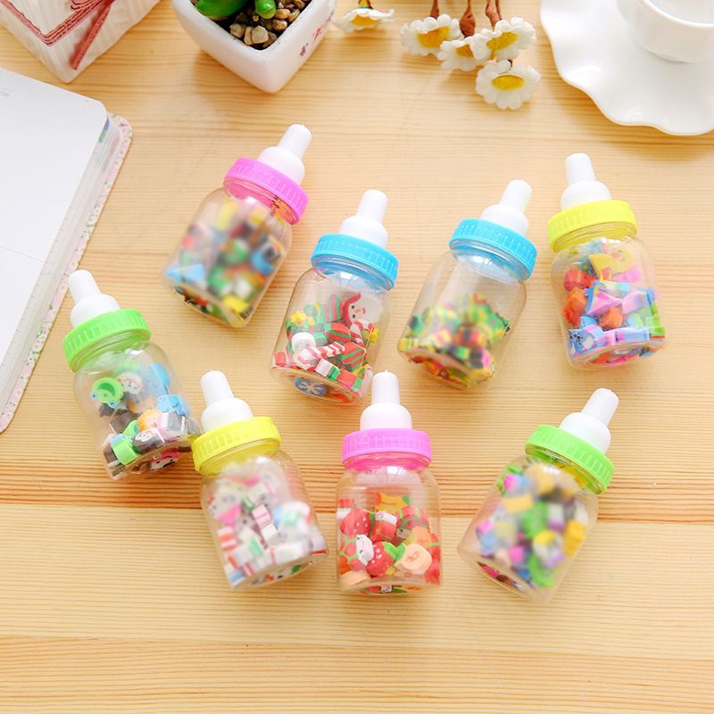 

penghapus mini dalam kemasan botol susu dengan design karakter yang unic dan lucu