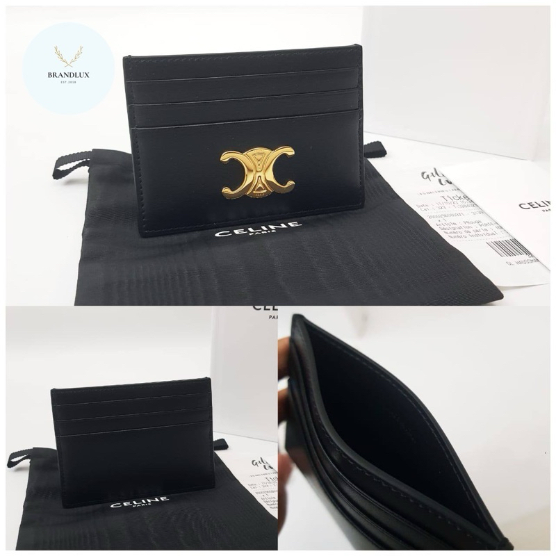 CELINE Triomphe card wallet flap Black GHW