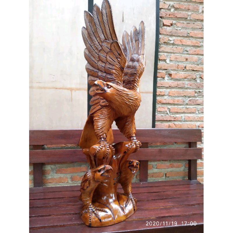 Hiasan Ruang Patung Kayu Patung Burung Elang Rajawali T100