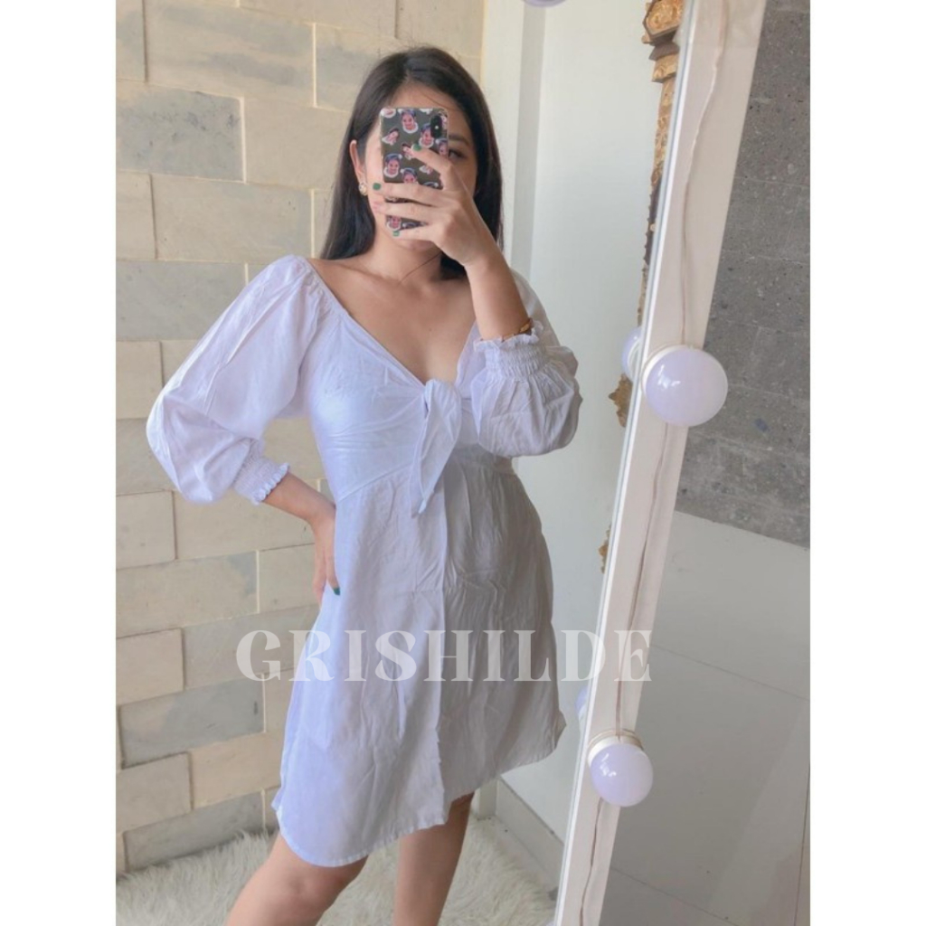 KIMI Dress Sabrina Korean Style Jumbo Wanita Dres Big Size Gaun Casual A Line Lengan Panjang Oversiz