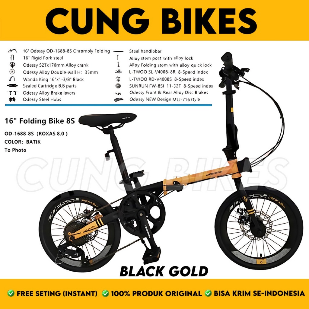 Sepeda Lipat Odessy Roxas 8.0 Ukuran 16 Inch Rem Cakram