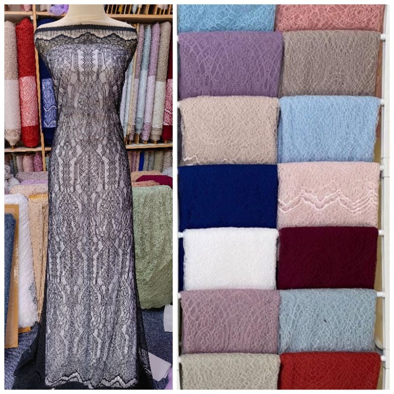 Kain Brokat Chantilly Lace Panel, Kain Brukat Cantili Lace Panel Berkualitas