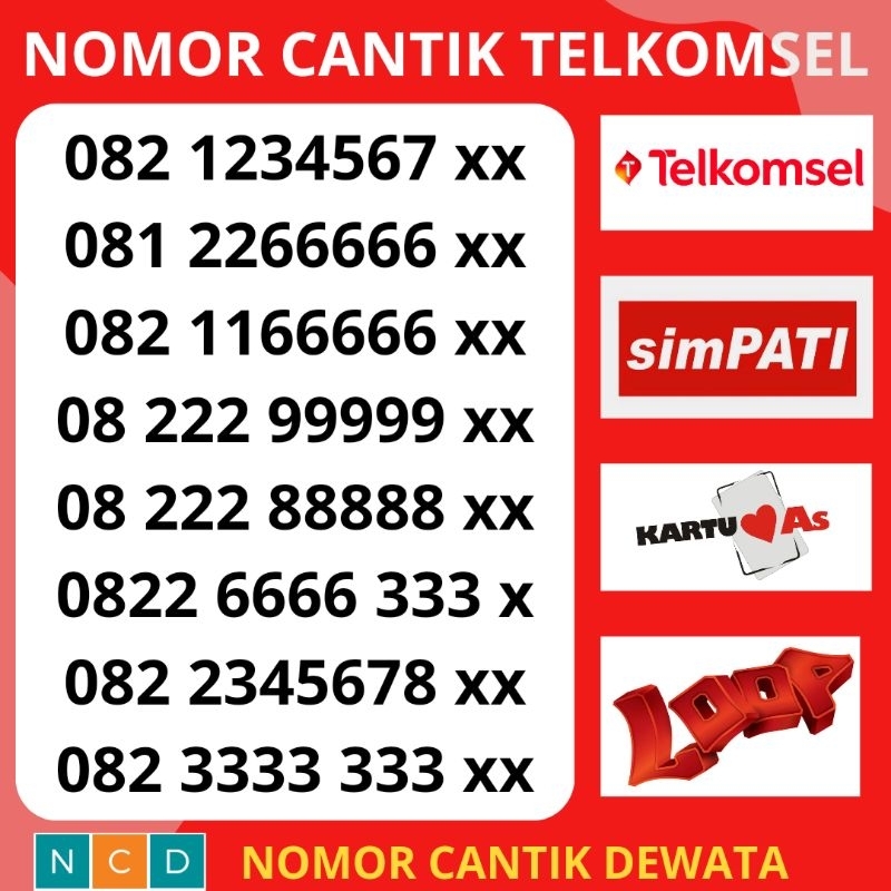 Nomor Cantik Simpati Loop Kartu As Kartu Perdana Telkomsel Nomer Cantik Seri Triple Kwarter Panca Na