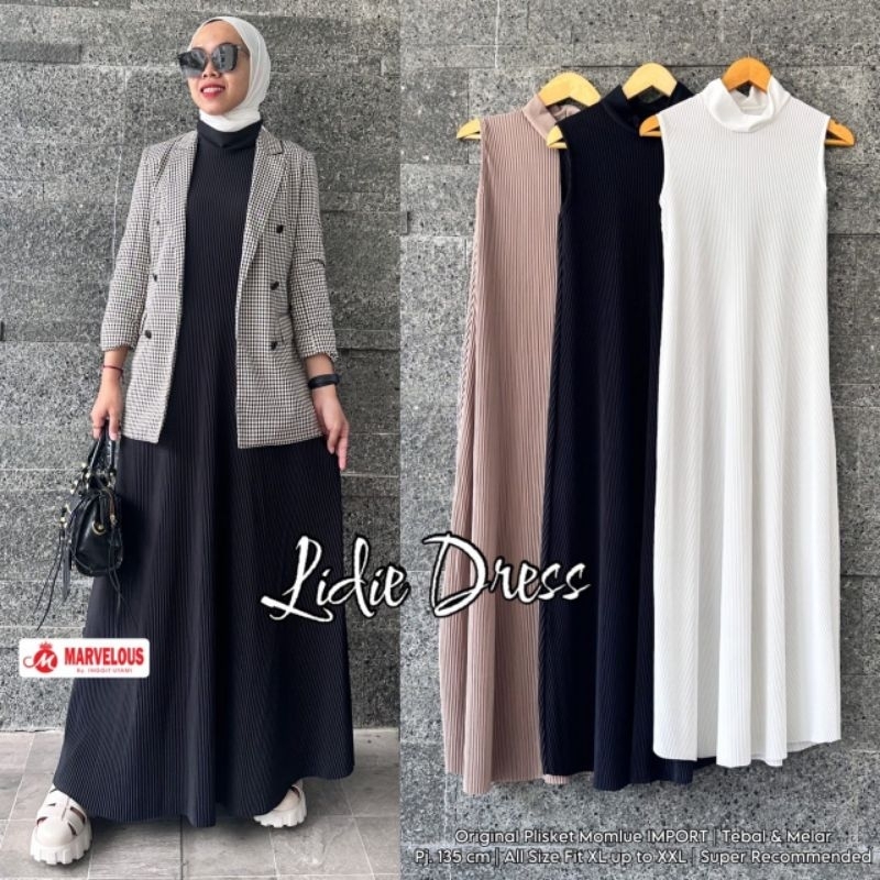 COD 31 NEW | LIDIE | PRISKET DRESS MAXI ORI MARVELOUS inner dress plisket polos dress putung bahan p