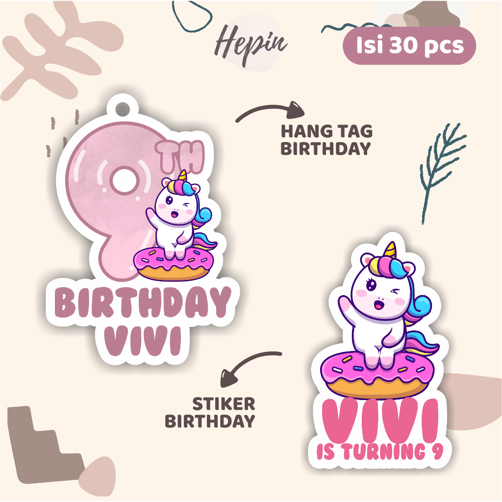 

(30pcs) diecut Hang tag & stiker ulang tahun edisi UNICORN /label tag ulang tahun murah/hang tag ulang tahun/tag souvenir ulang tahun/stiker nama ualang tahun/diecut stiker&t ag