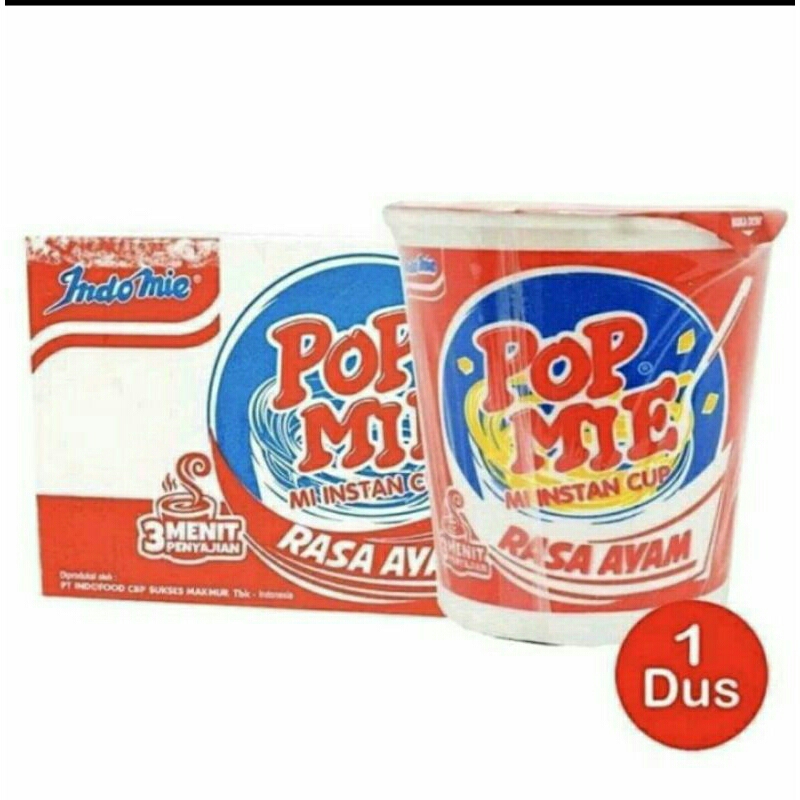 

pop mie rasa ayam 1 dus isi 24 bks