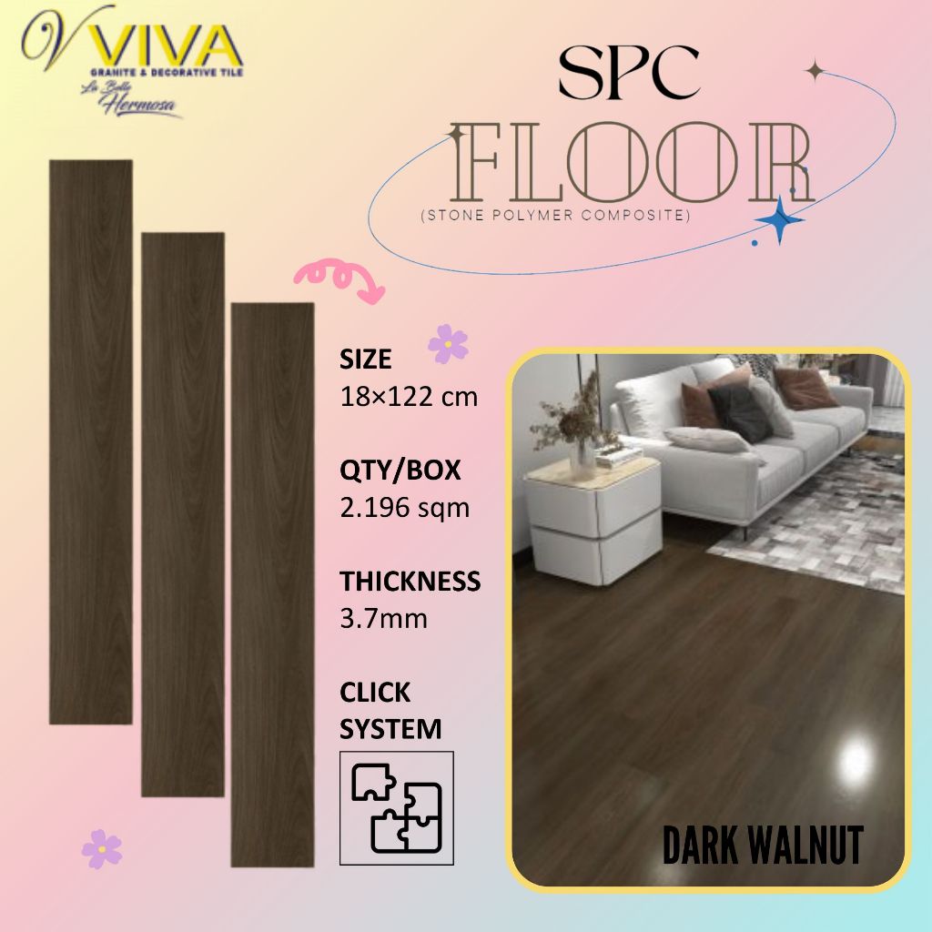 VIVA SPC 5MM DARK WALNUT CLICK SYSTEM / LANTAI KAYU VINYL
