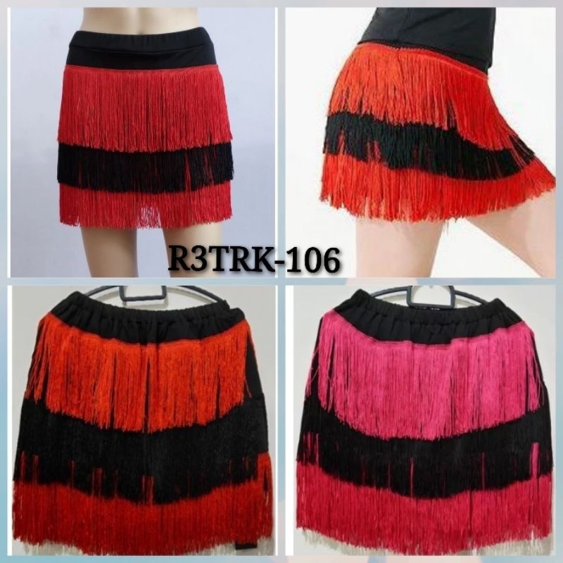 Rok Rumbai kombinasi V 3T Rok Line Dance Belly Dance Salsa Latin Kostum Model Rata Import  Terlaris 
