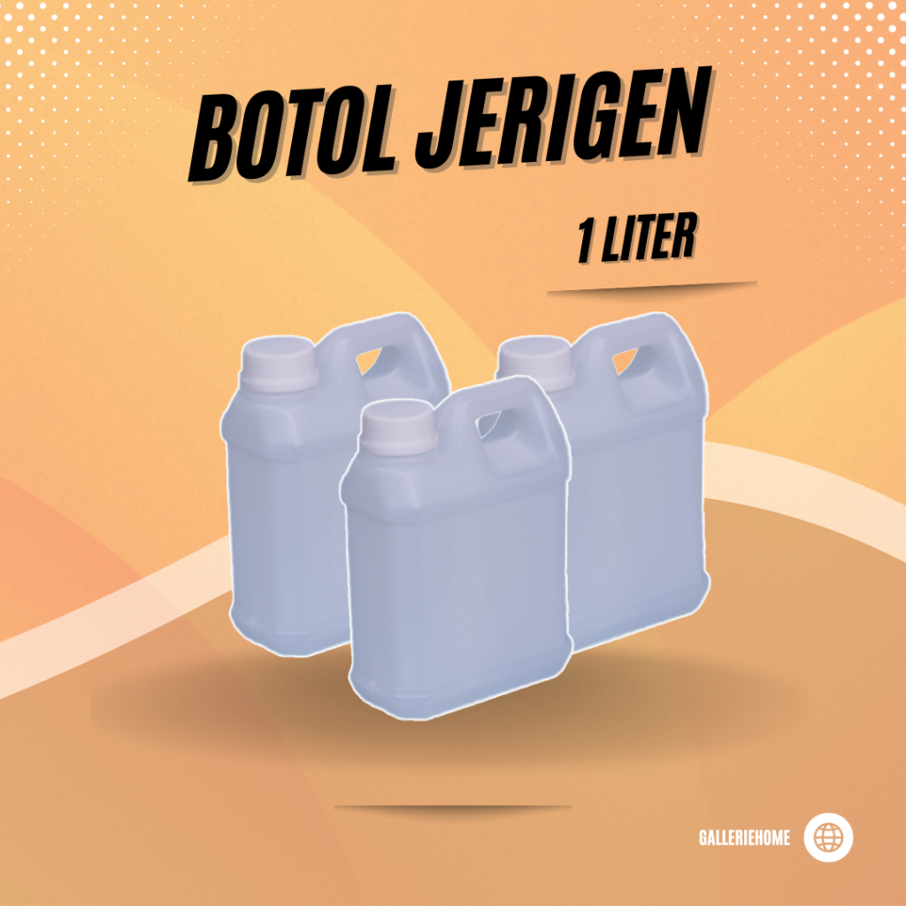 Jerigen 1 Liter Kotak Pendek Bening HDPE dengan tutup segel