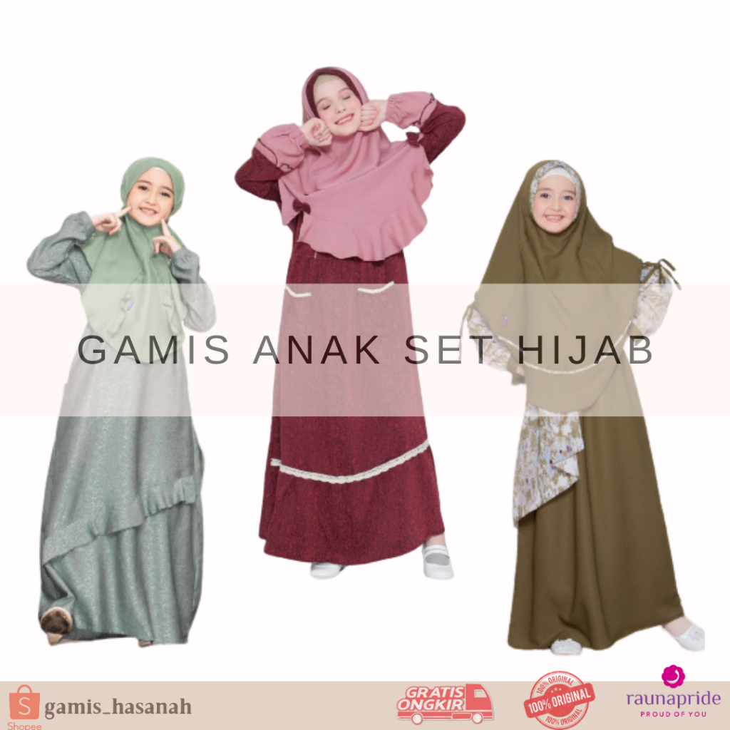 PROMO Baju Gamis Anak Perempuan Set Hijab Rauna
