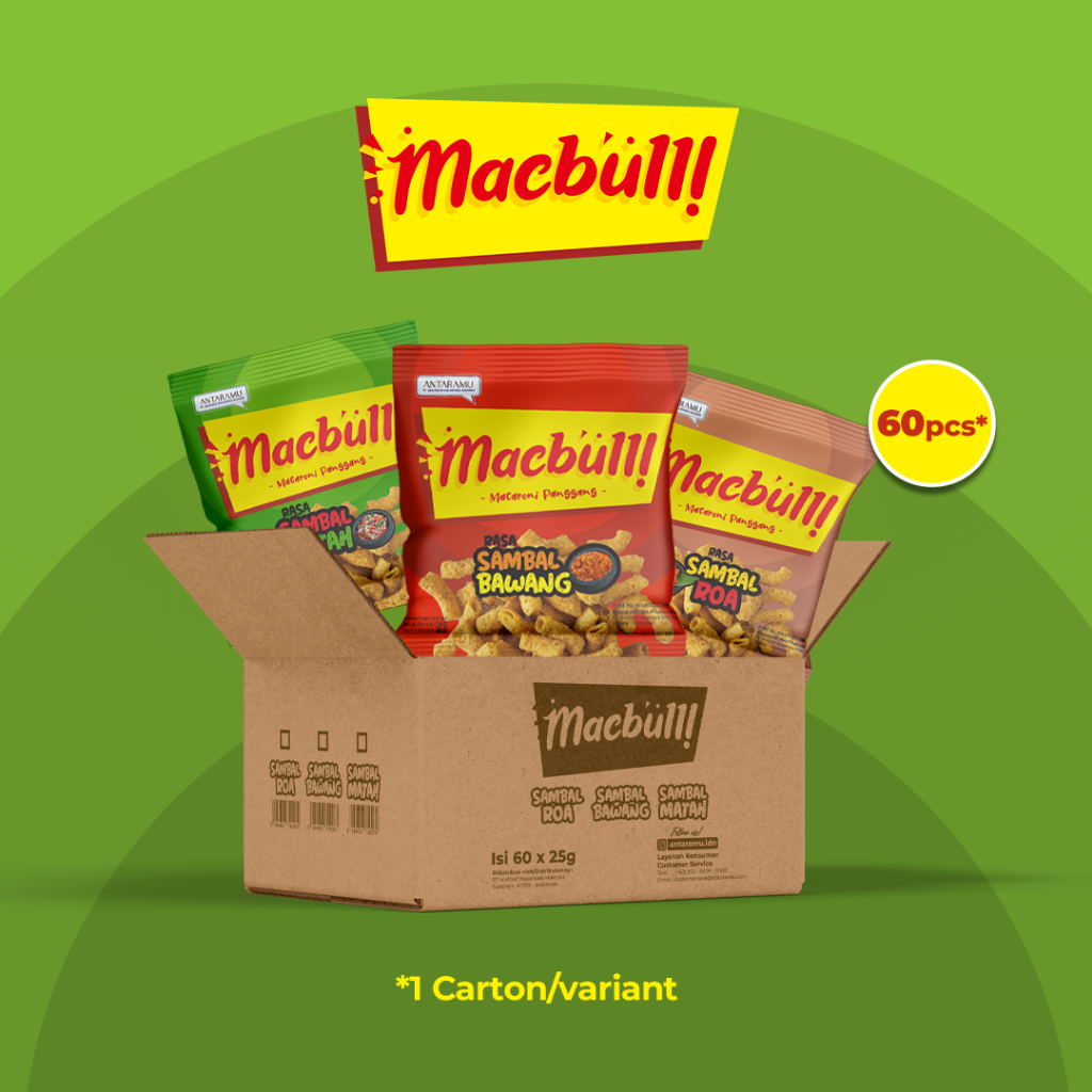 

Macbulli All Varian 60 Pcs @25Gr - Cemilan Snack Makaroni Pedas Rasa Sambal Nusantara