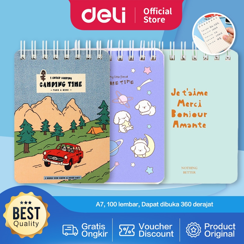 

Deli Spiral Notebook / Buku Tulis Buku Catatan Spiral Mini Lucu Pocket Size 100 Lembar L98100