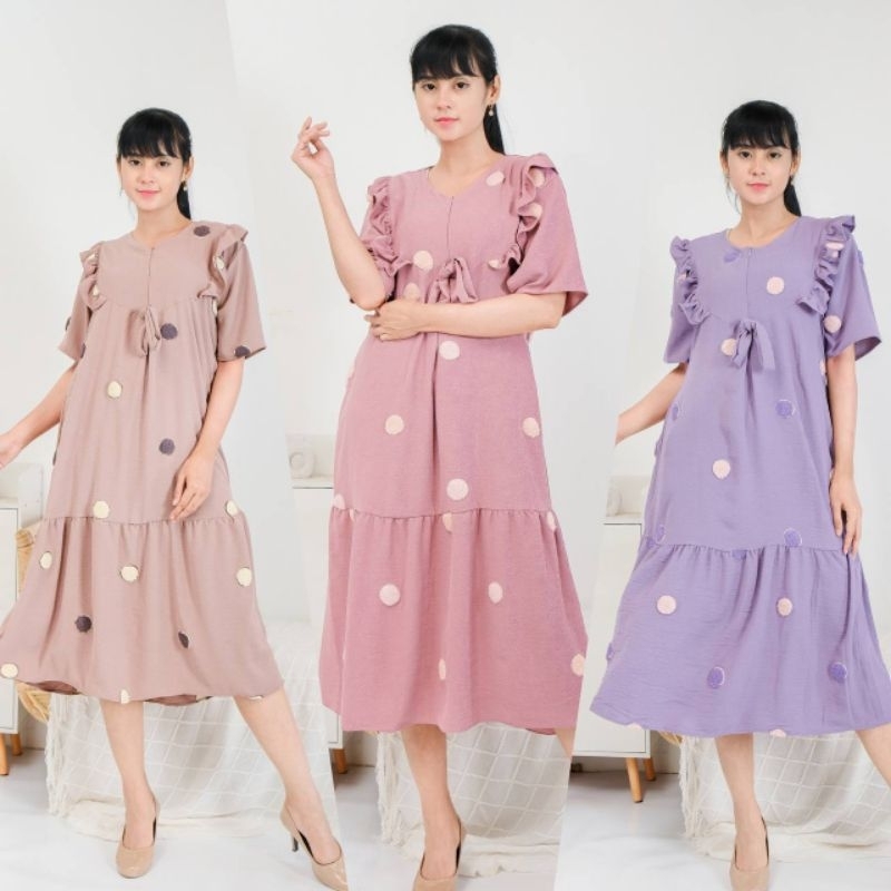 Dress Pompom Daster Fuji Crinkle Pompom Terbaru