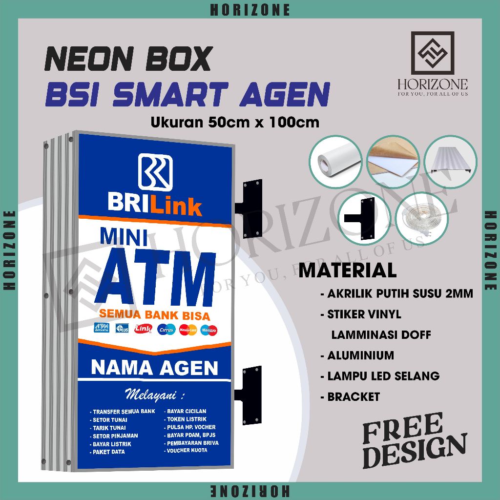 NEON BOX AKRILIK AGEN BRILINK 100x50 CM 2 SISI