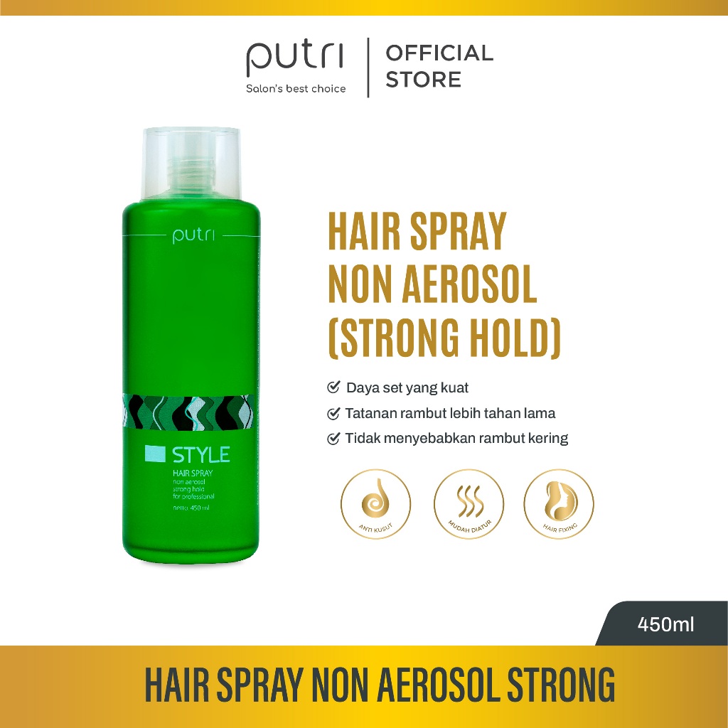 Putri Refill Hair Spray Non-Aerosol Strong 450mL for Professional Use – Styling Rambut Extra Kuat & 