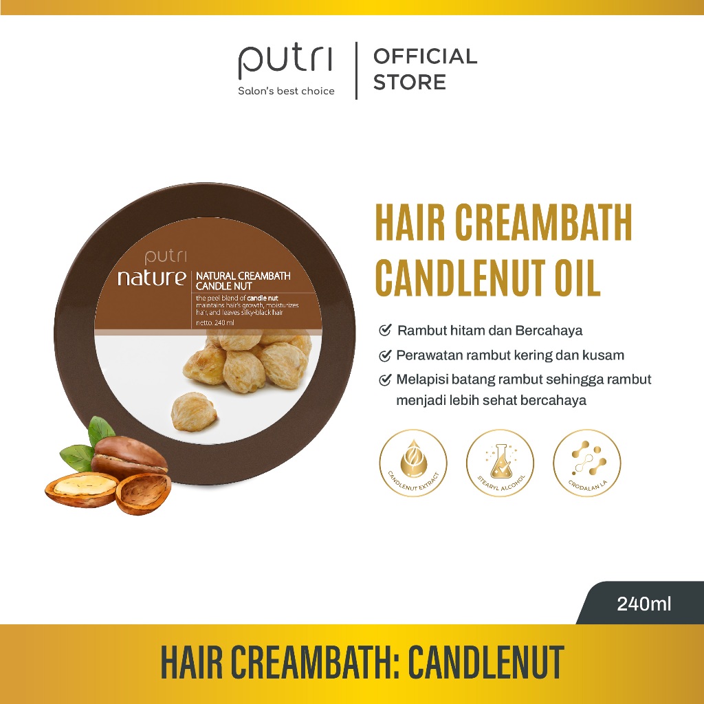 Putri Natural Creambath Candlenut 240ml – Rambut Hitam Alami & Berkilau | Creambath Wangi Tahan Lama