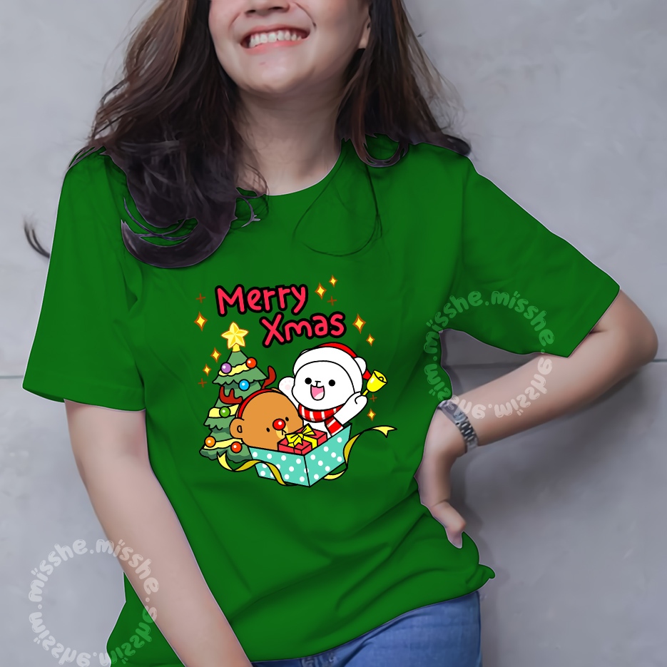 COD ID - Tshirt Motif Merry Chrismas Gift / Kaos Katun Wanita / Baju Kaos Wanita Terbaru 2023 / Kaos