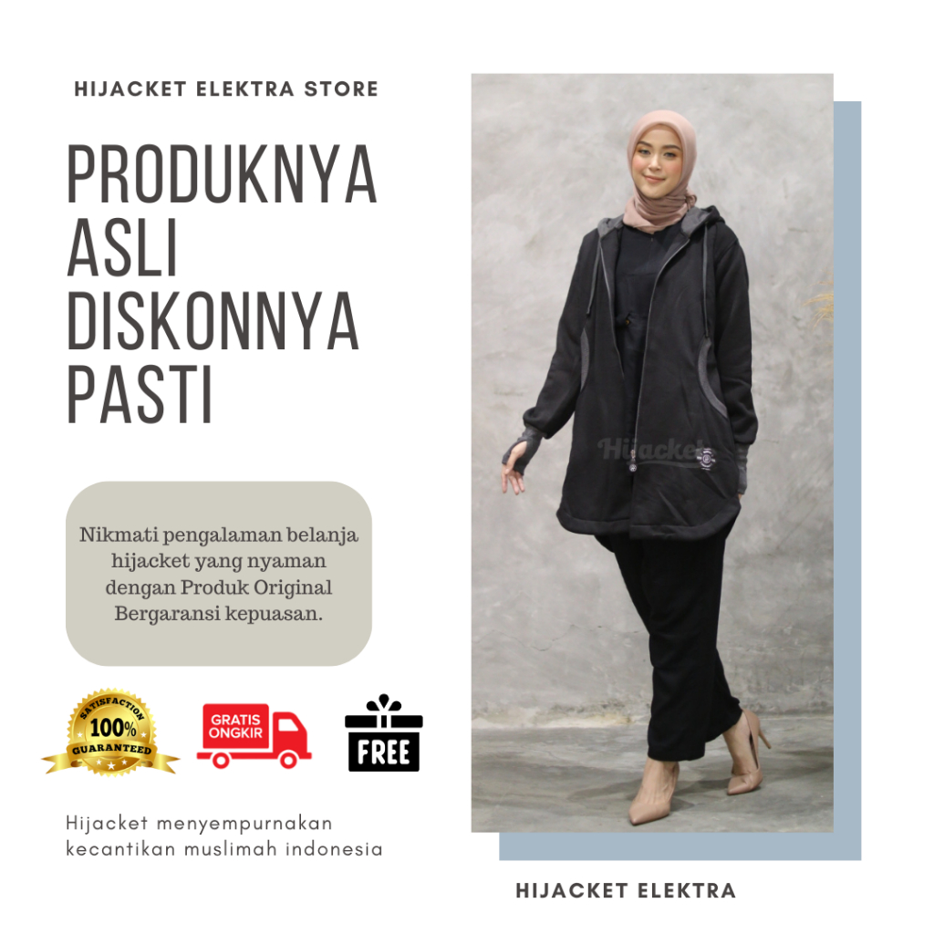 Hijacket Elektra Black Outer Panjang Model Cardigan Wanita Muslimah