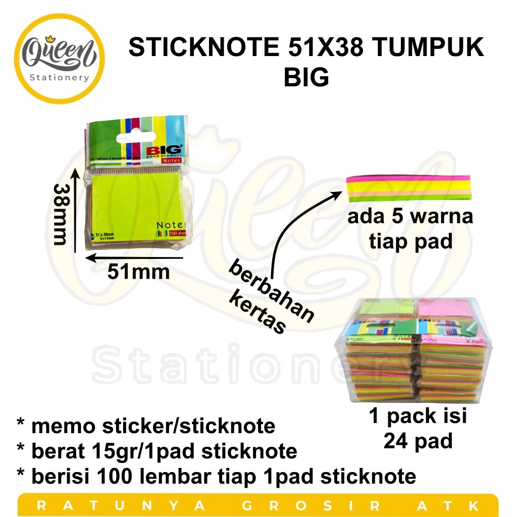 

1 PAD STICKNOTE 51X38 TUMPUK BIG MEMOPAD STICKY NOTES (010193)