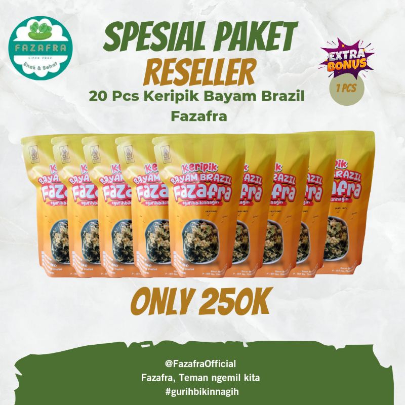 

Paket Usaha Reseller Keripik Bayam Brazil Crispy Fazafra | Keripik Sayur Organik tanpa MSG dan Pengawet | PIRT & Halal Certified