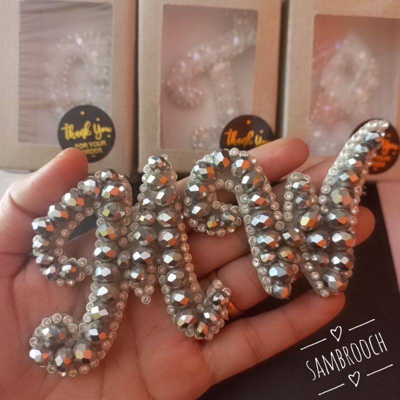 BROS HURUF KRISTAL SILVER FREE BOX BROS HIJAB CANTIK