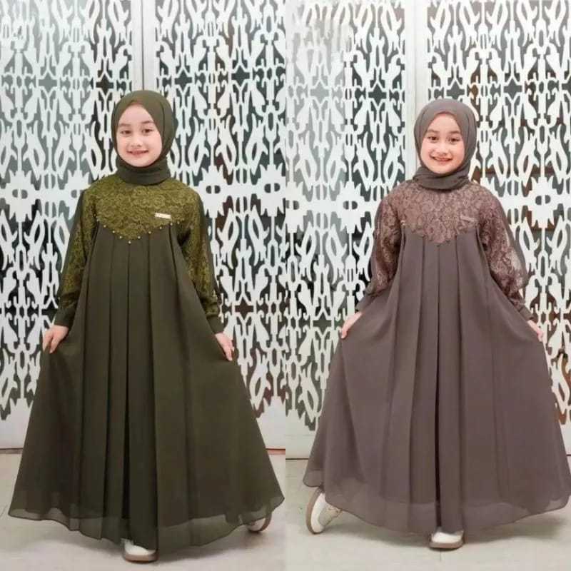 Inara kids set khimar gamis anak perempuan usia 3-14 tahun S.M.L.XL / gamis kondangan anak terbaru