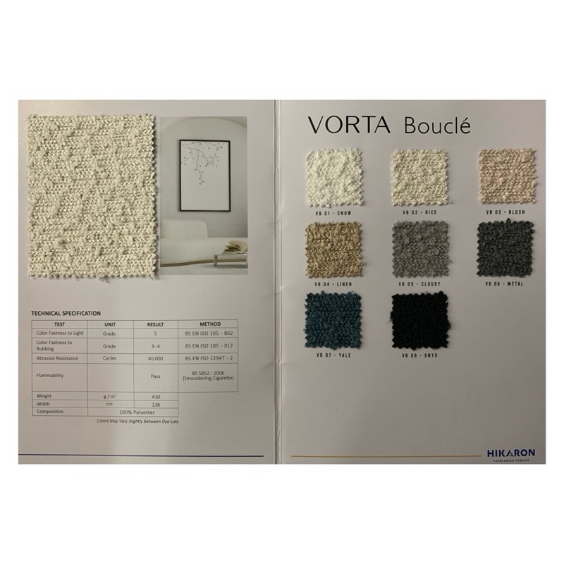 KAIN BELUDRU VELVET WOL DOMBA HIKARON - Vorta Boucle (Sofa, Jok Kursi)