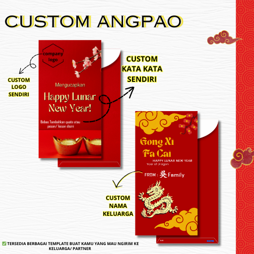 

Angpao Imlek Custom 2024 Tulisan Nama Marga Shio Naga Souvenir Merah Sangjit Lunar New Year