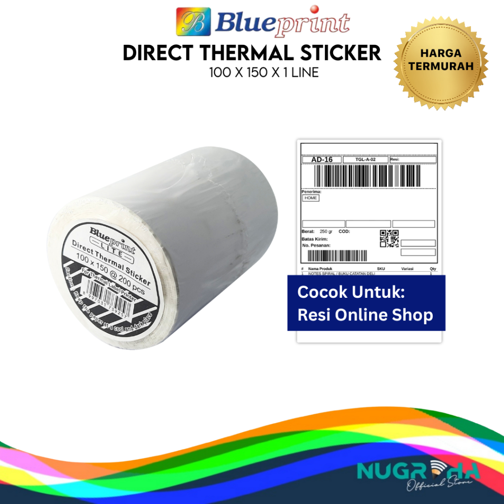 

Direct Thermal Sticker Label Resi Blueprint ECO 100x150 mm isi 200 pcs