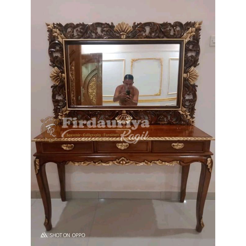 Set meja konsul ukir kayu jati pigura bingkai frame frem figura ukiran jati asli jepara tpk perhutan