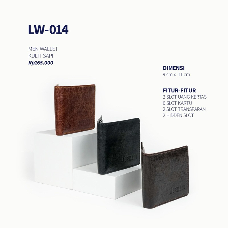 Dompet Kulit Pria ABEKANI LW014 Dompet Lipat Men Wallet Kulit Sapi Asli Slot Kartu Banyak