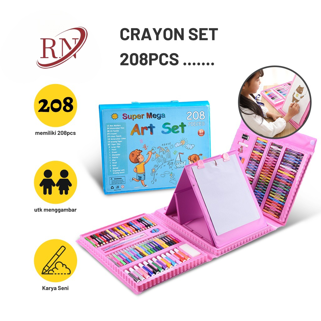 

RN Toko resmi Pensil Warna Crayon Set Isi 208pcs/ Crayon set Macam Warna Cocok Menggambar Mewarnai