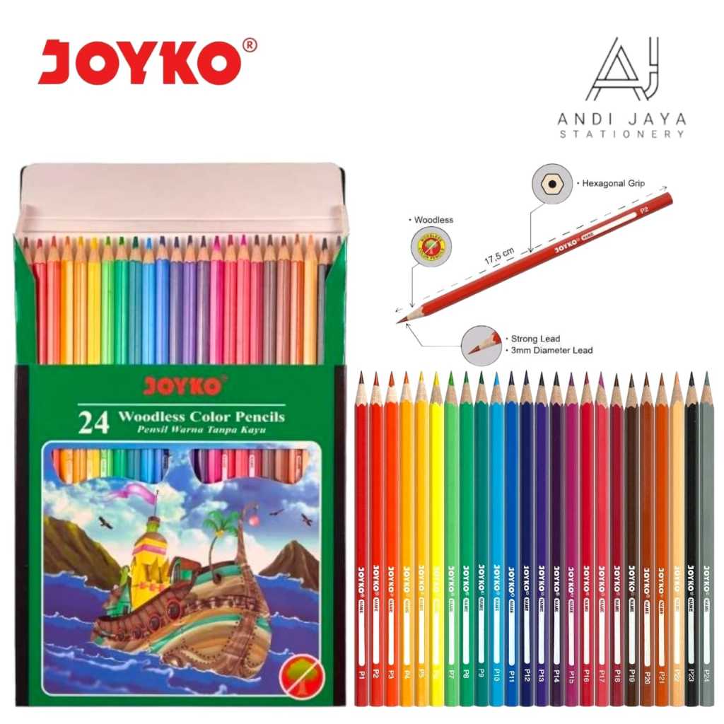 

Pensil Warna Joyko 24 Warna Panjang CP-109 Woodless