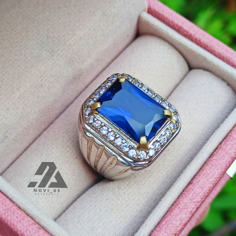 Cincin Batu King Safir kotak Cutting Mewah