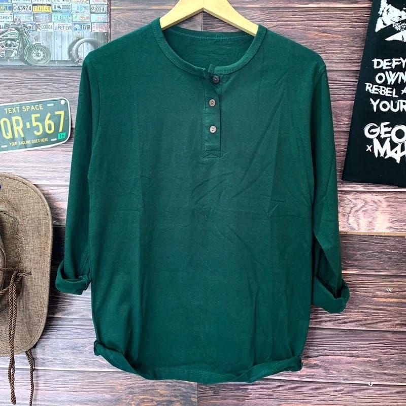 Baju Kaos Kancing Depan Baju Kaos Polos Lengan Panjang pria kaos polos kancing/kaos distro terbaru/k