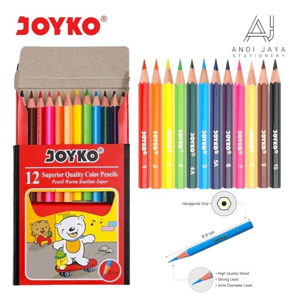 

Pensil Warna Joyko 12 Warna Pendek Merah CP-S12 Superior Quality Color