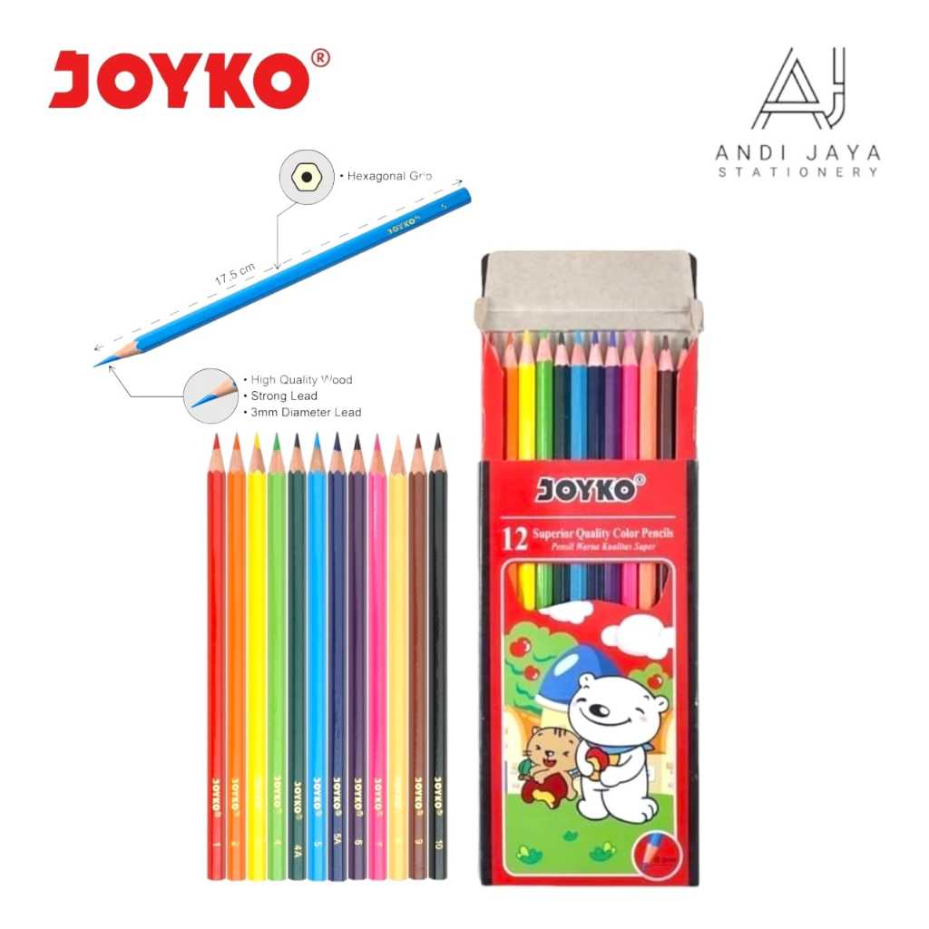 

Pensil Warna Joyko 12 Warna Panjang Merah CP-12PB Superior Quality Color