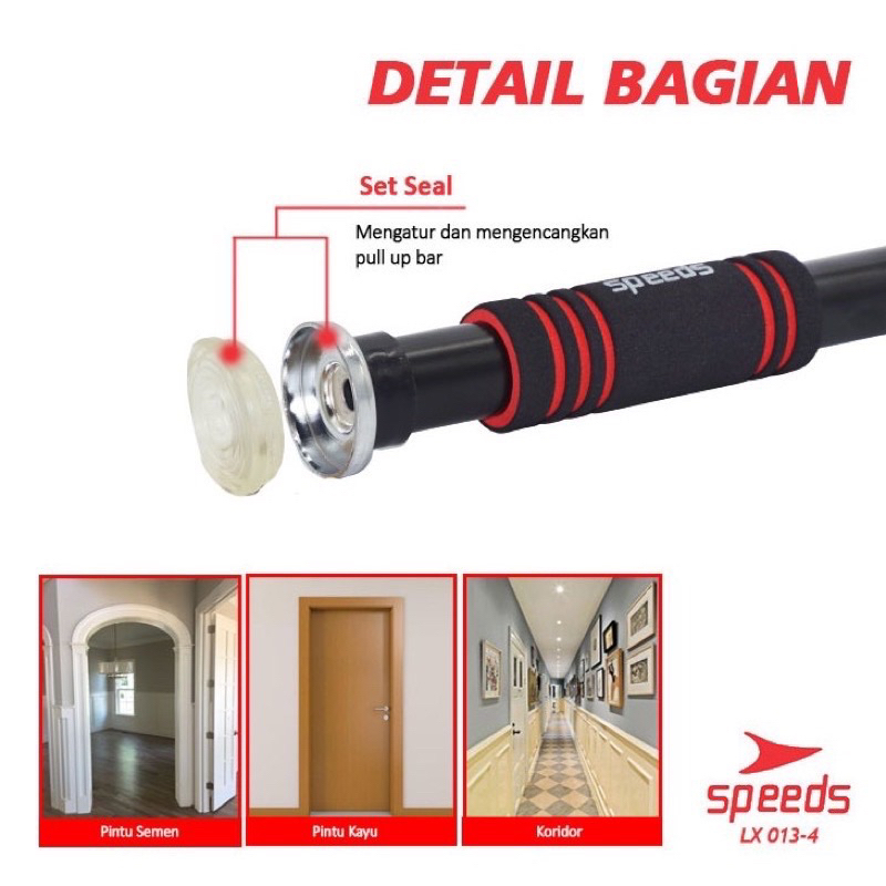 SPEEDS Pull Up Bar Adjustable 60-100 CM /Chin Up /Iron Gym Alat Fitness Di Rumah Doorway Door Bar 013-04