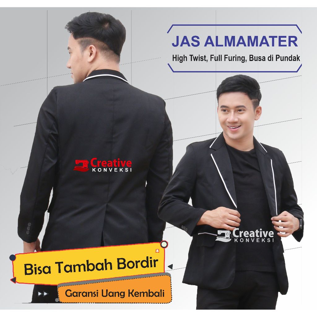 (BISA COD) JAS almamater OSIS sekolah hitam variasi lis putih | Jas blazer pria warna hitam / jas ko