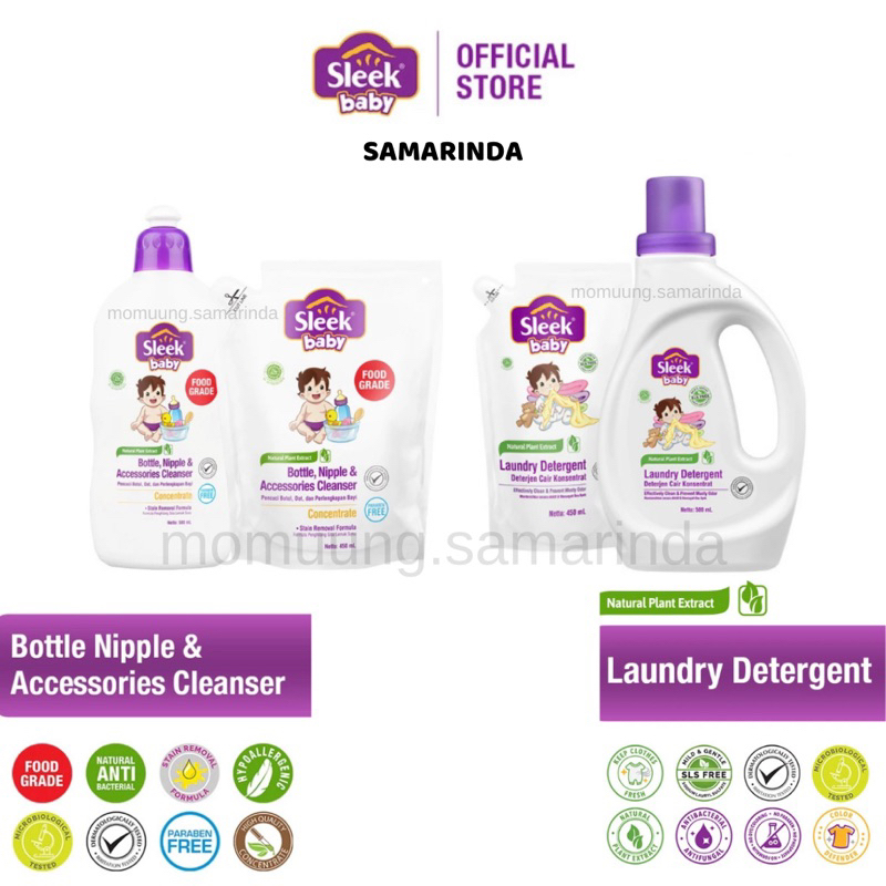 (SAMARINDA) SLEEK Baby Bottle, Nipple & accessories Cleanser | Sleek baby Laundry detergent | Sleek 