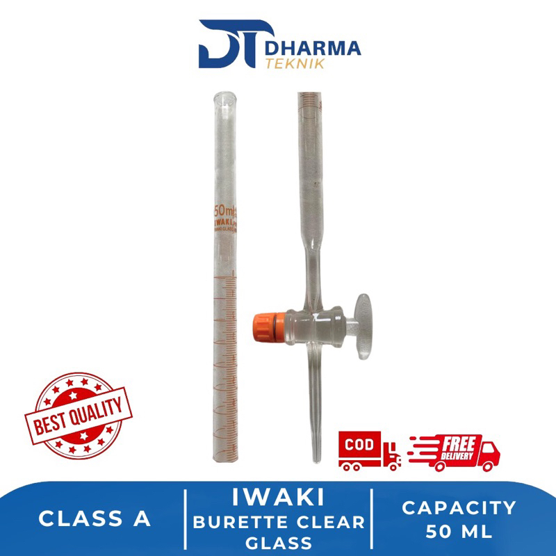 IWAKI Buret 50S Class A Glass Stopcock Kran Kaca 50ml