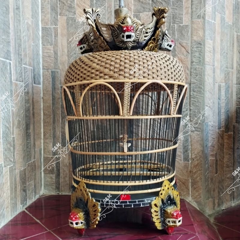 (INSTAN KURIR) Sangkar Perkutut Rajut Fiber Mahkota Barong Kaki Fiber