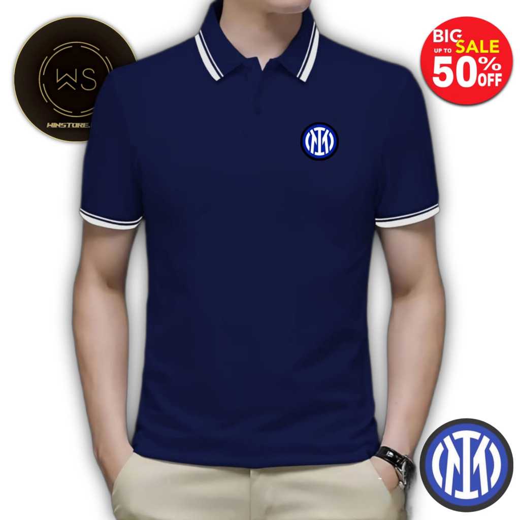 Kaos t-shirt polo 2 LIS Motif INTER MILAN DTF  pria polos ukuran M , L , XL , XXL  Baju berkerah