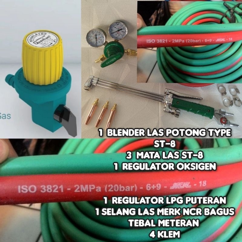 Paket alat Blender las potong type strong 8 + selang las merk NCR tebal + 3 mata st8 + regulator oks