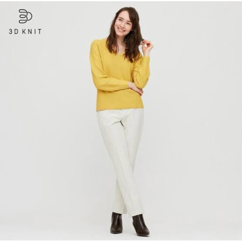 Uniqlo knit blouse sweater lengan panjang mustard lengan semi balon
