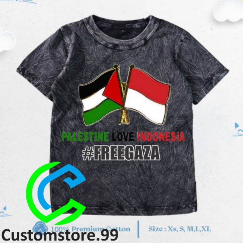 PALESTINA BAJU KAOS WASHED ANAK INDONESIA LOVE PALESTINA SAVE GAZA BAHAN PREMIUM