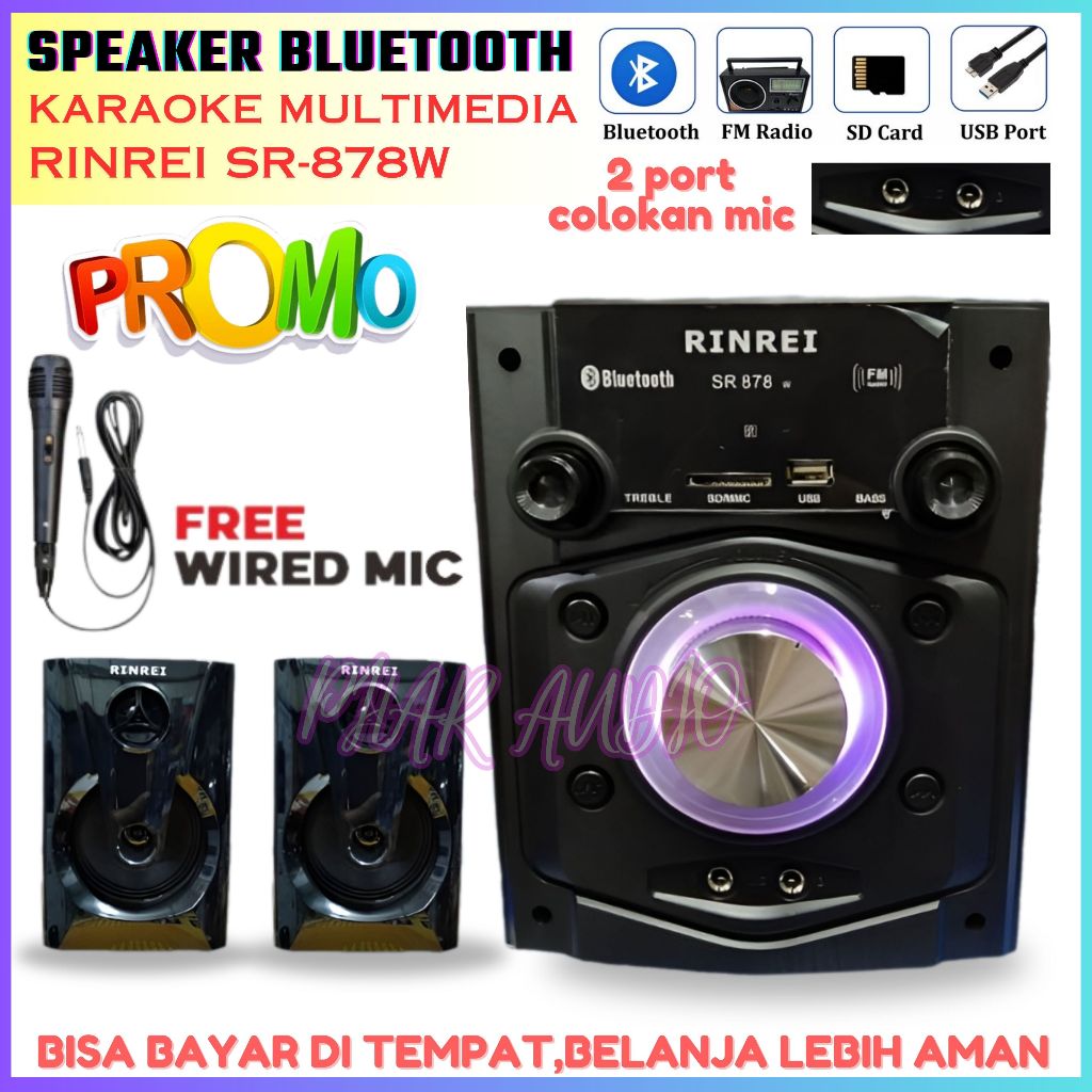 GRATIS MIC/mik ~ Speaker Aktif RINREI SR-878W / SR878j Audio Multimedia 2.1 Super Woofer Bluetooth S